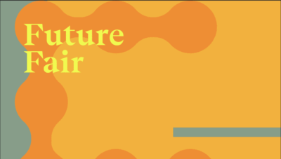 Green and yellow advert with the words "Future Fair" written in light yellow, a New York Art Fair